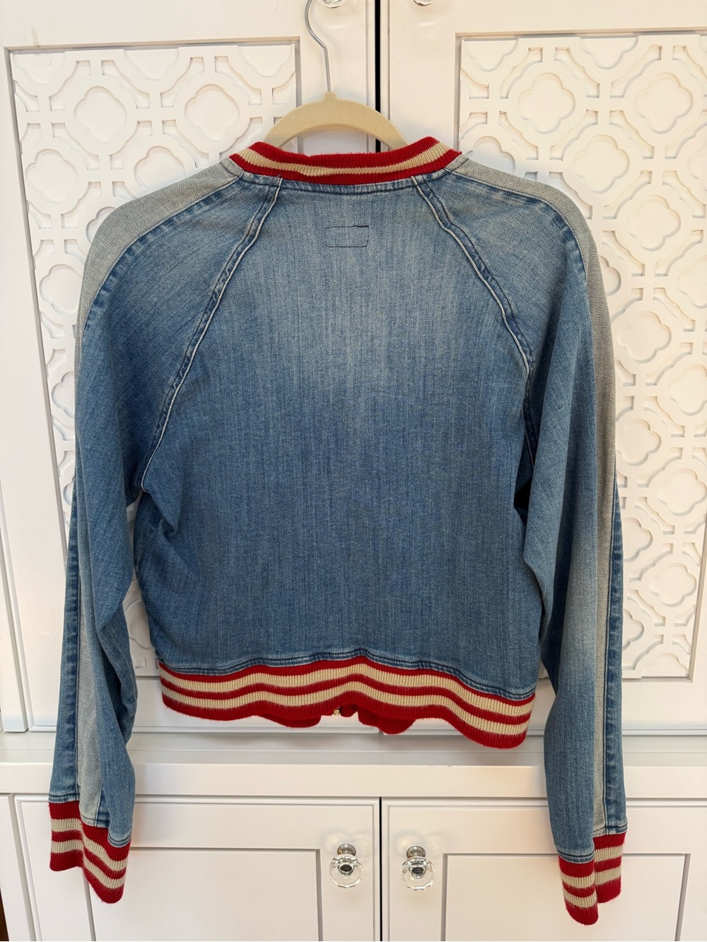 MOTHER Denim Bomber Jacket with Red & Cream Trim - Picture 6 of 6